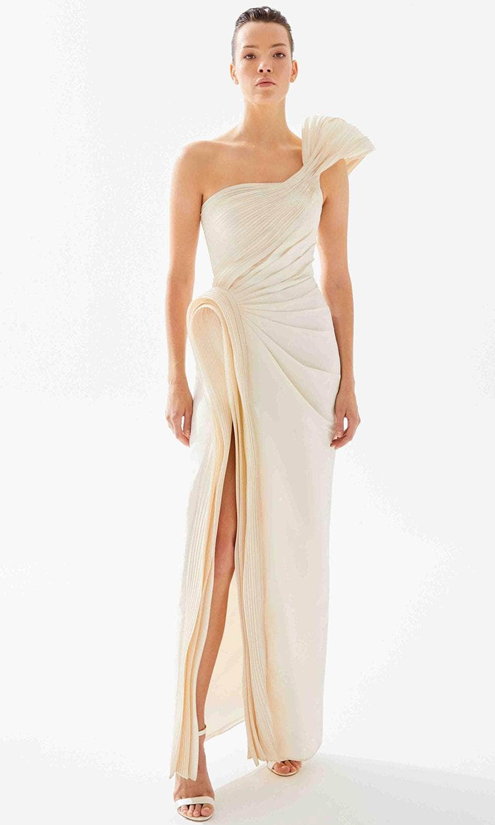 Image of Tarik Ediz 98260 - Pleated One Shoulder Evening Dress