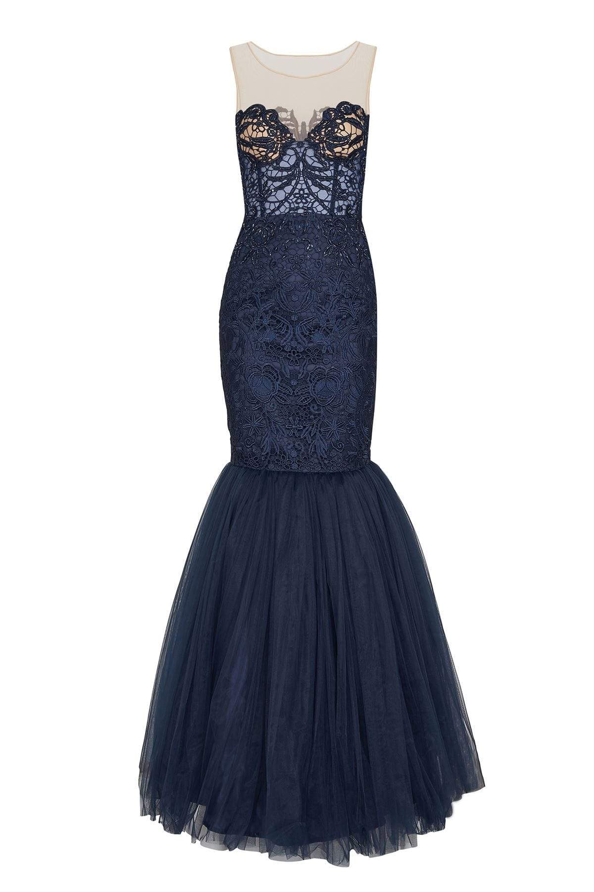 Image of Tarik Ediz - Lace Illusion Neck Dress 50061