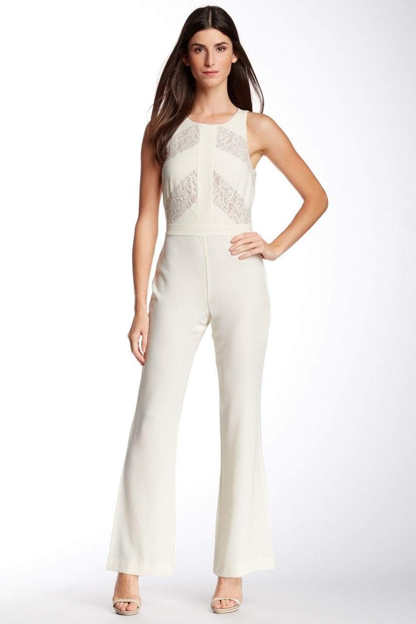 Image of Taylor - Floral Lace Insert Crepe Flare Jumpsuit 5240M