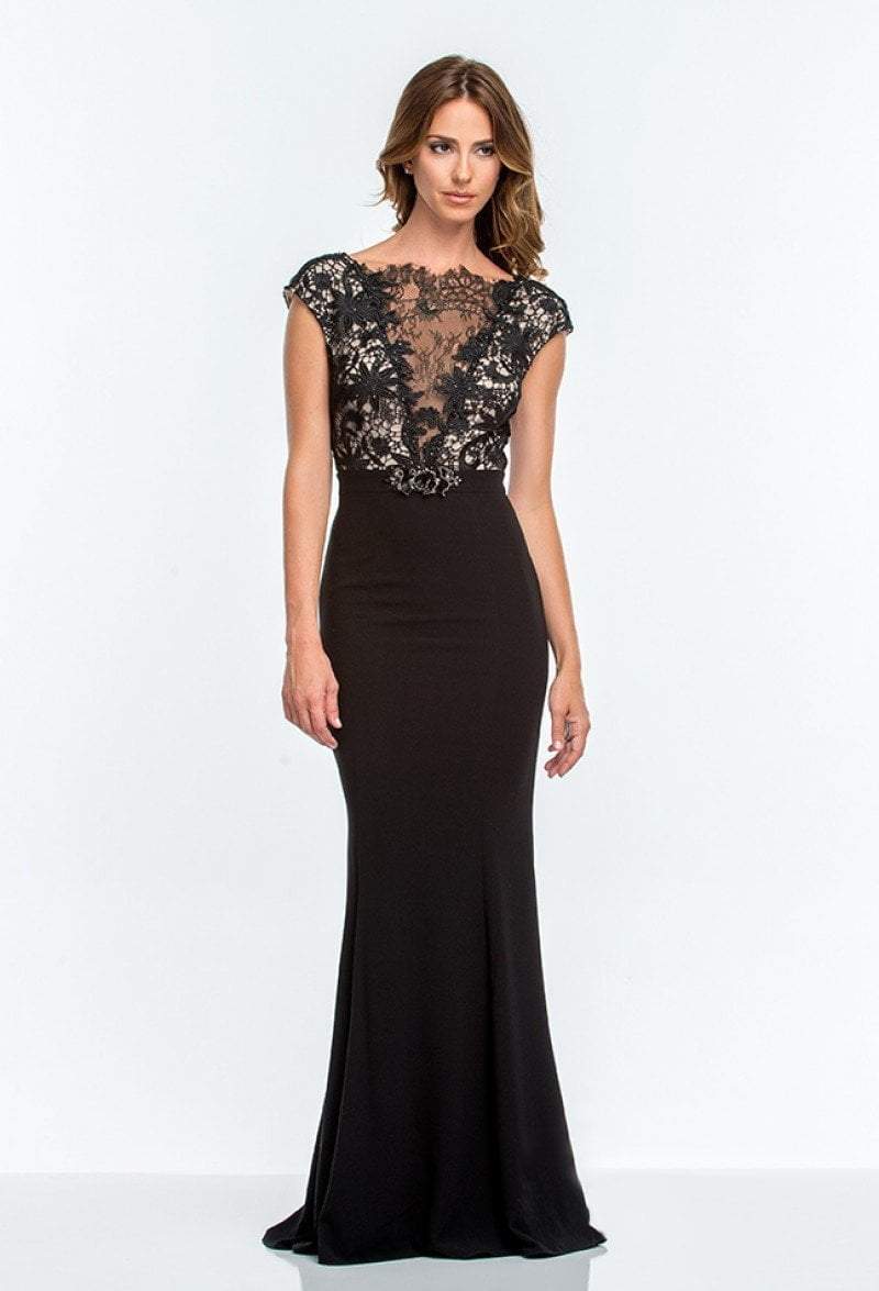 Image of Terani Couture - 151E0444A Lace Overlaid Cap Sleeve Gown