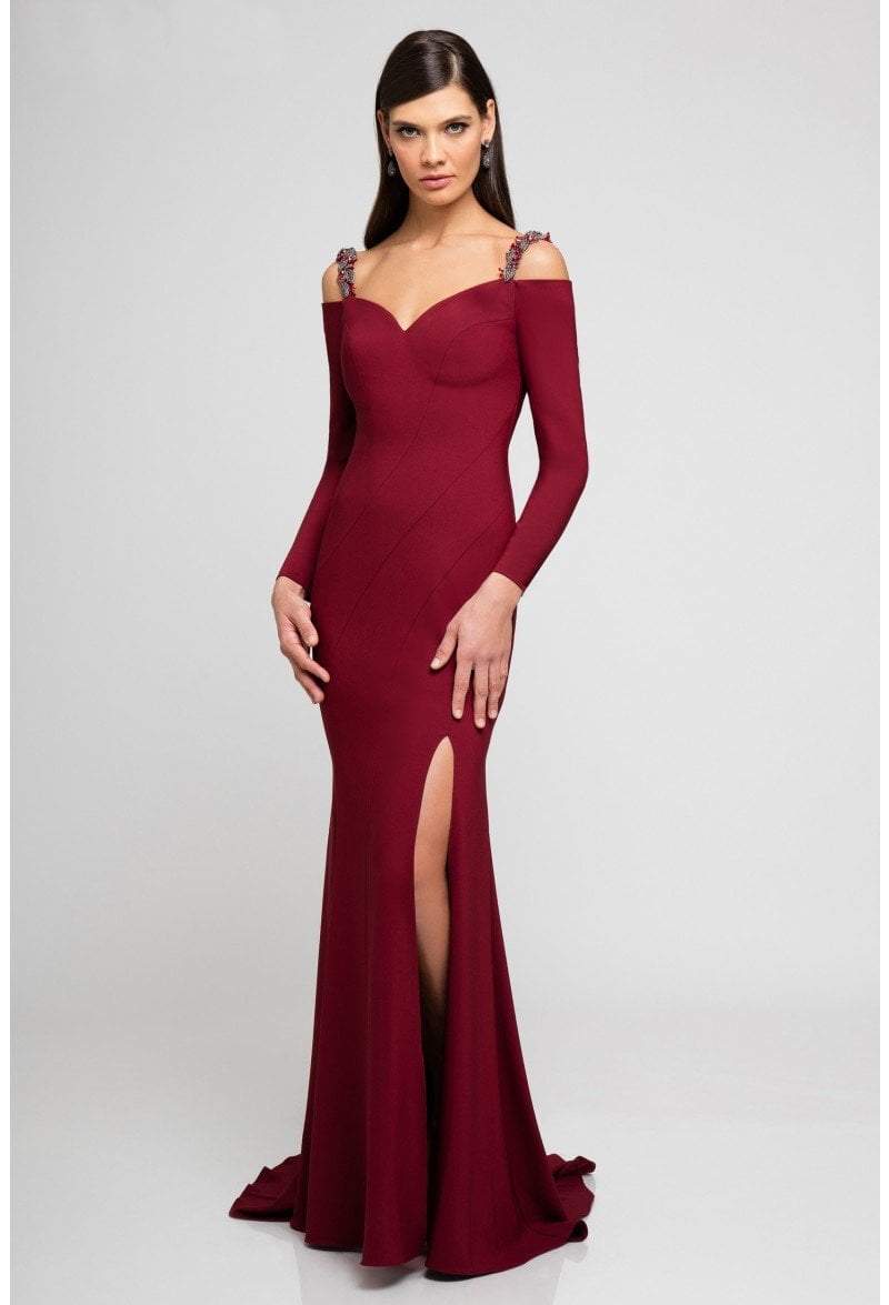 Image of Terani Couture - 1723E4502 Cold Shoulder Long Sleeve Sheath Gown