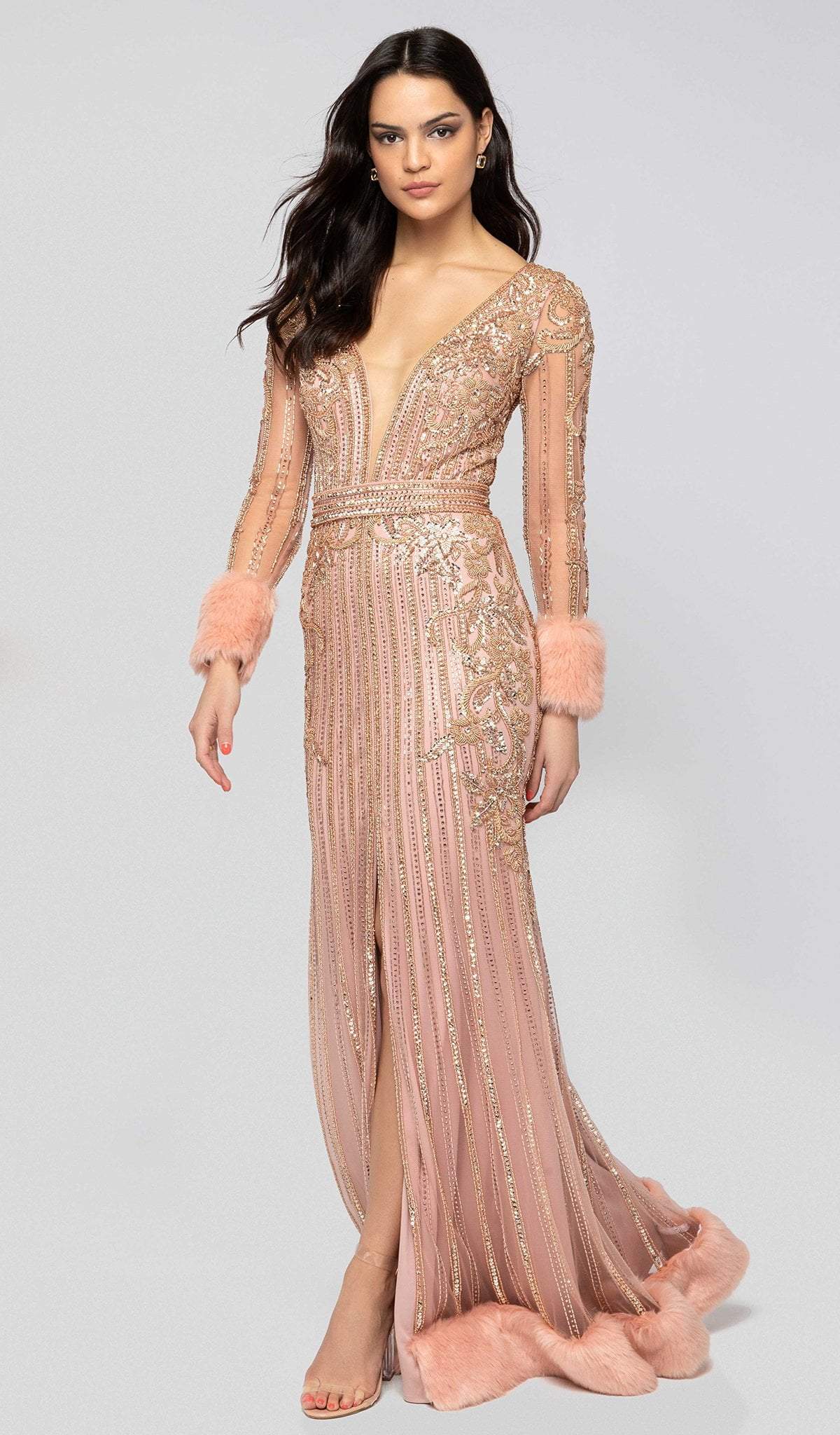 Image of Terani Couture - 1911GL9499 Bead Embellished Plunging Evening Gown