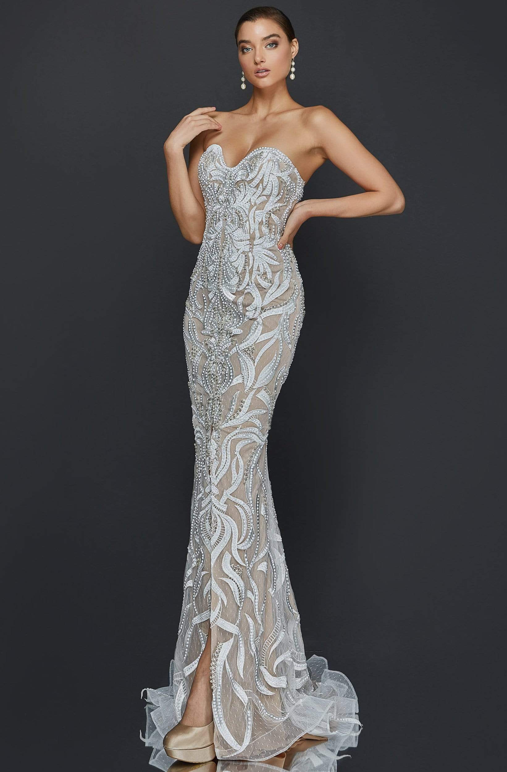 Image of Terani Couture - 2011P1067 Sweetheart Bodice Appliqued Mermaid Gown