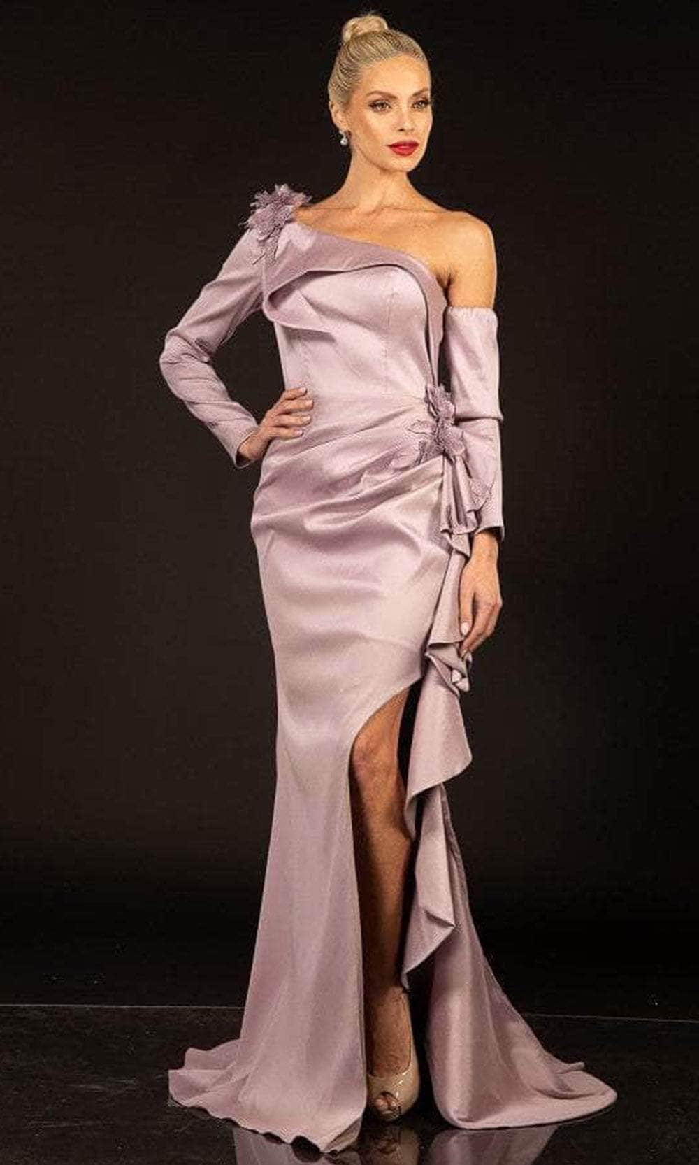 Image of Terani Couture 2021E2831 - Asymmetric Ruffle Drape Evening Gown
