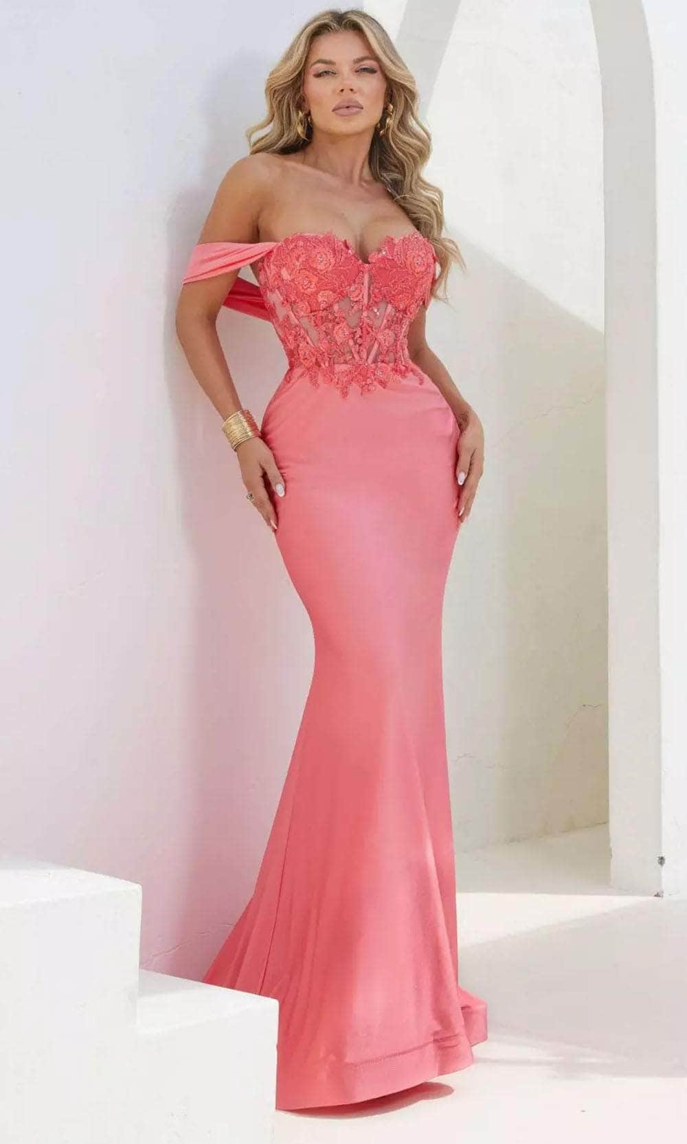 Image of Terani Couture 241P2250 - Embroidered Off-Shoulder Beaded Tulle Prom Dress