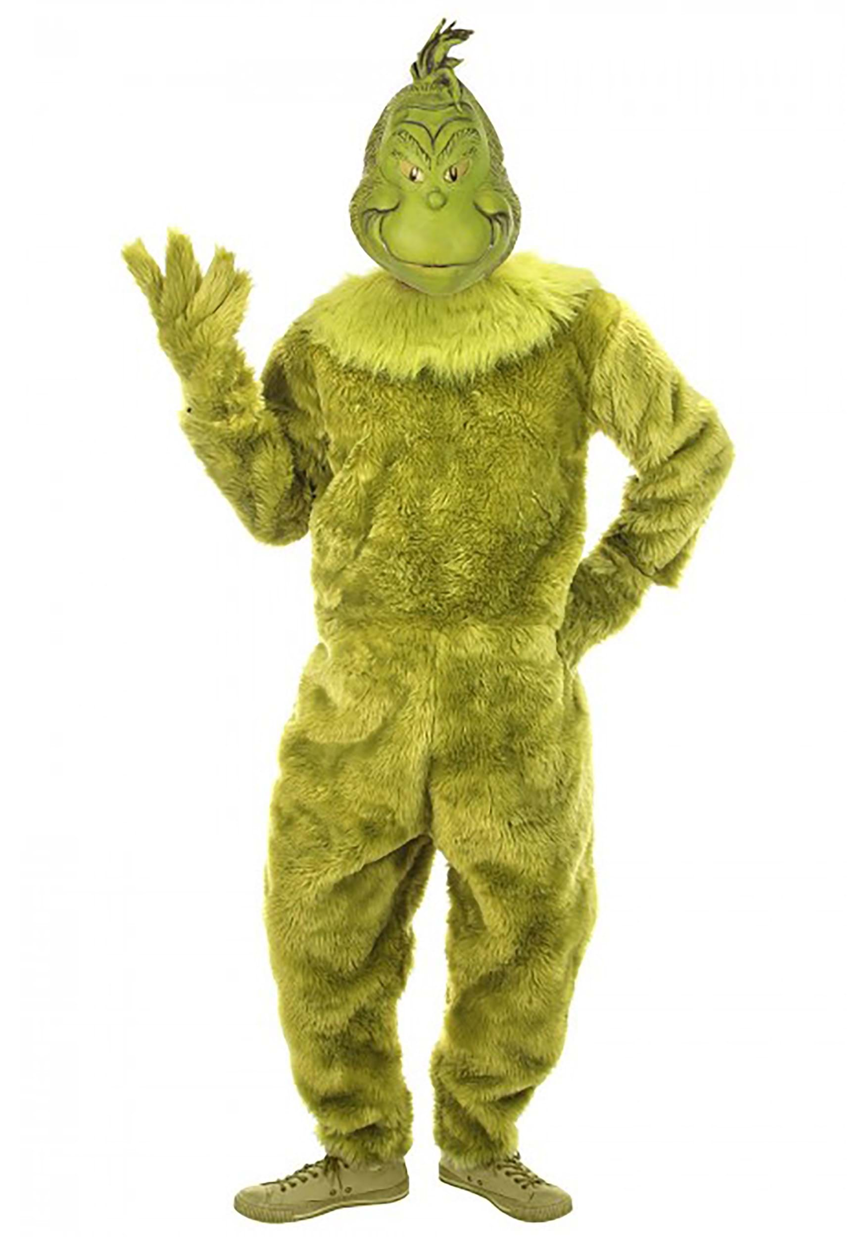 Image of The Grinch Deluxe Men's Jumpsuit w/ Latex Mask ID EL400663-L/XL