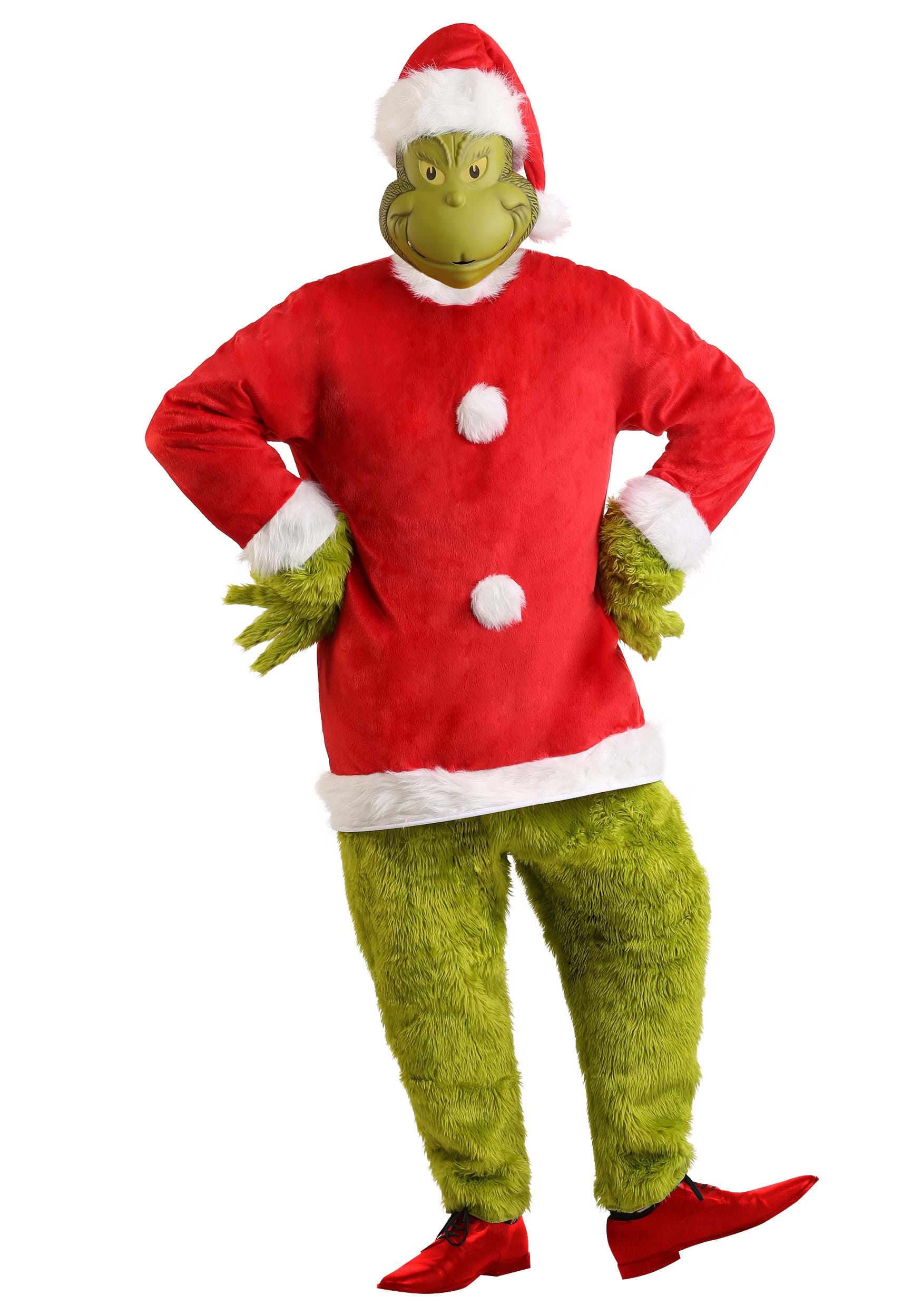 Image of The Grinch Santa Deluxe Jumpsuit with Mask Costume for Men ID EL400667-L/XL