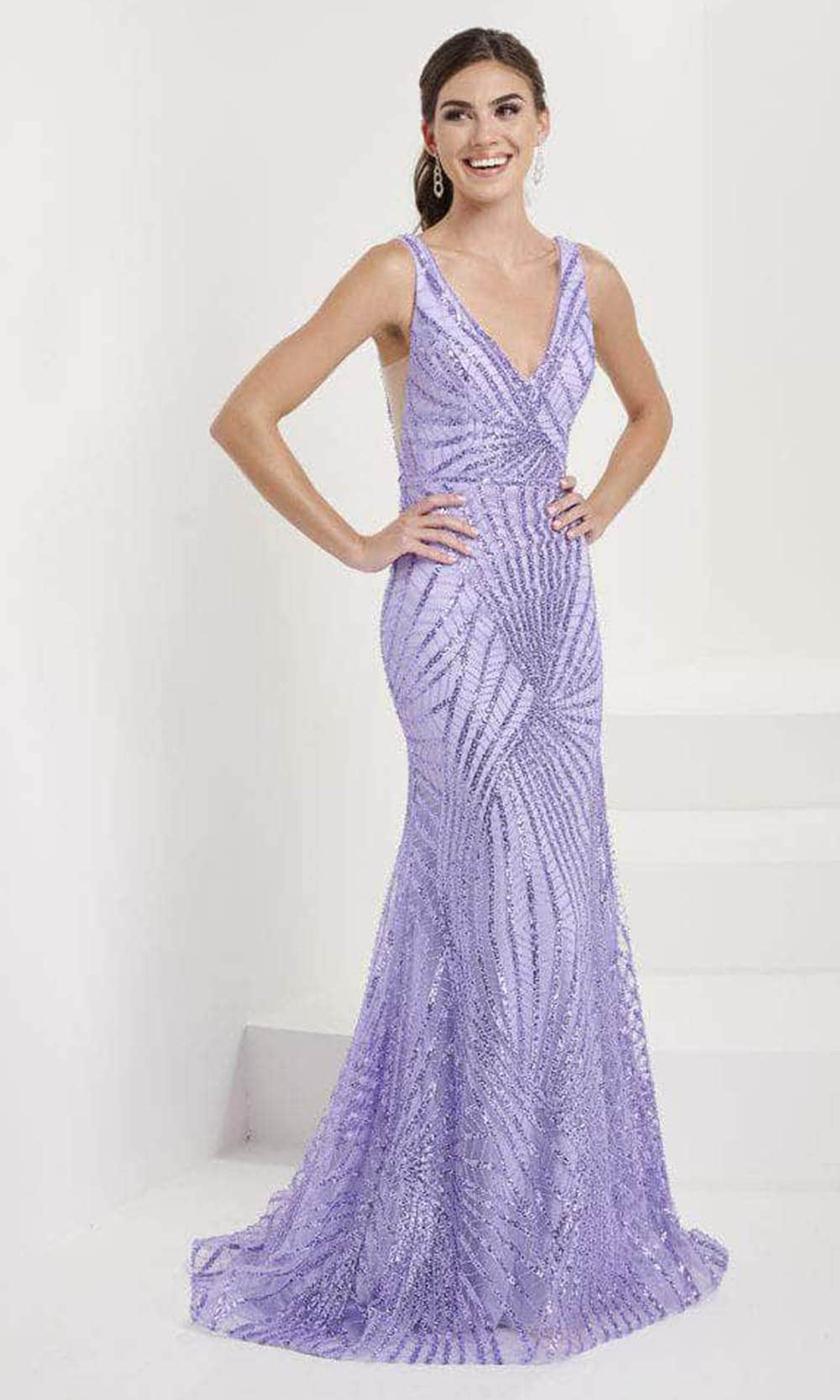 Image of Tiffany Designs 16073 - Deep V-Neck Trumpet Evening Gown