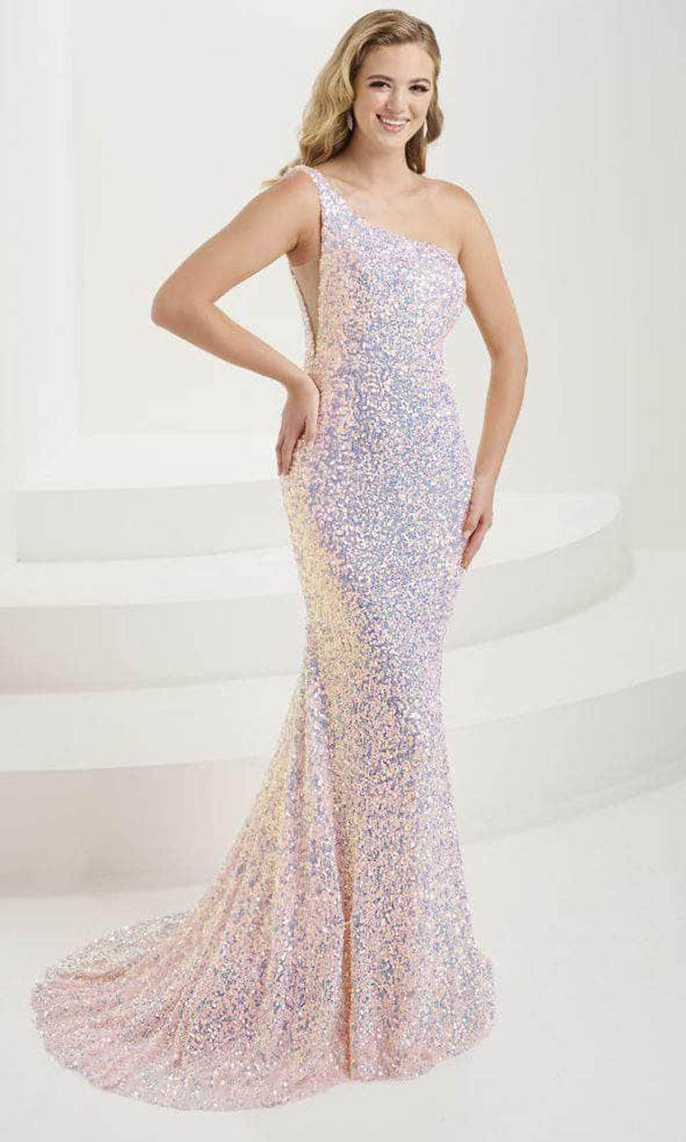 Image of Tiffany Designs 16114 - One Shoulder Sequin Evening Gown