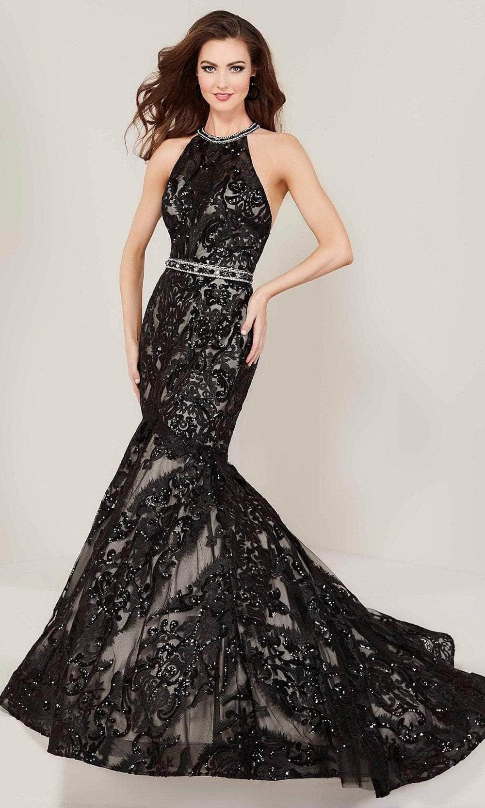Image of Tiffany Designs - 16336 Beaded Halter Mermaid Evening Gown
