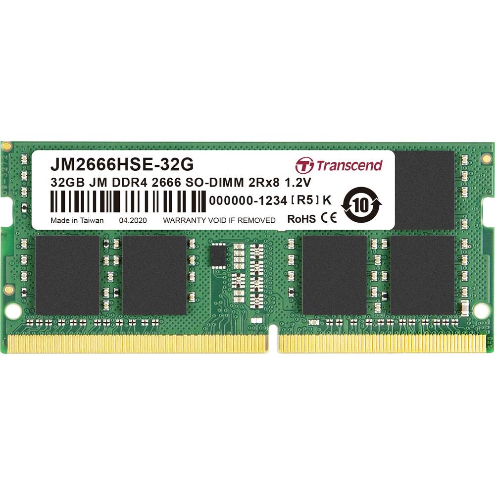 Image of Transcend JetRAM Laptop RAM card DDR4 32 GB 1 x 32 GB Non-ECC 2666 MHz 260-pin SO-DIMM CL19 JM2666HSE-32G