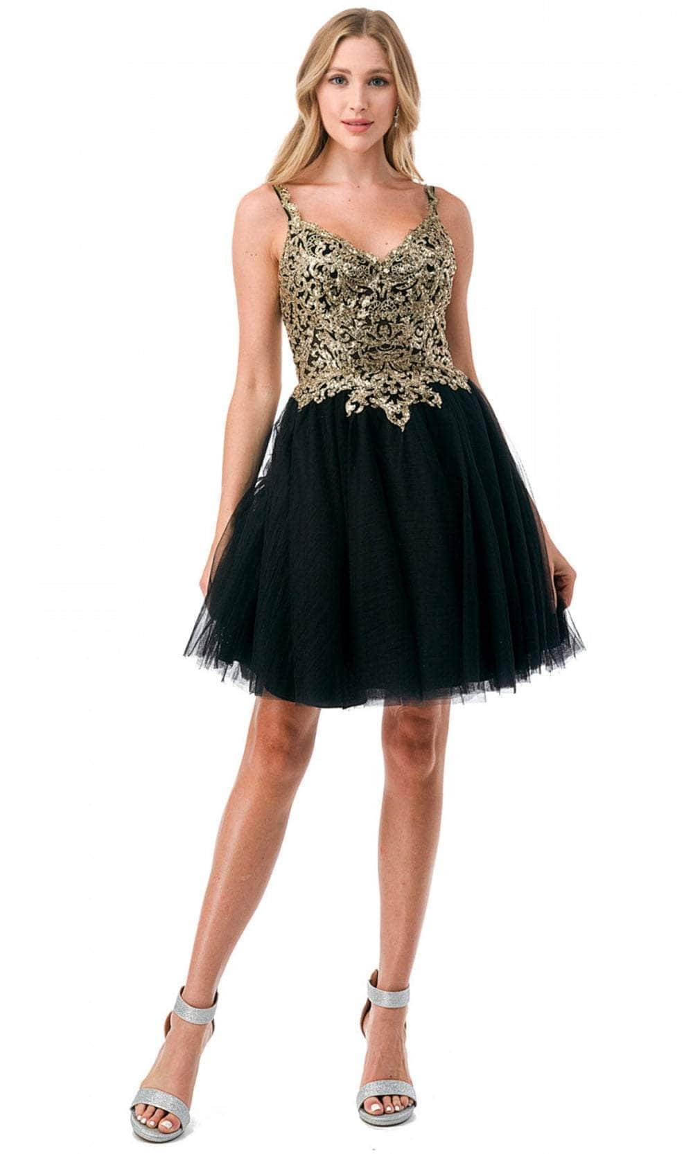 Image of Trevi Collection S2757J - Beaded Appliqued V-Neck Cocktail Dress