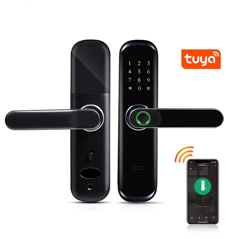 Image of Tuya WiFi Fingerprint Smart Door Lock Inteligent Digital Door Lock Electronic Password RFID Card APP Unlock Home Lock