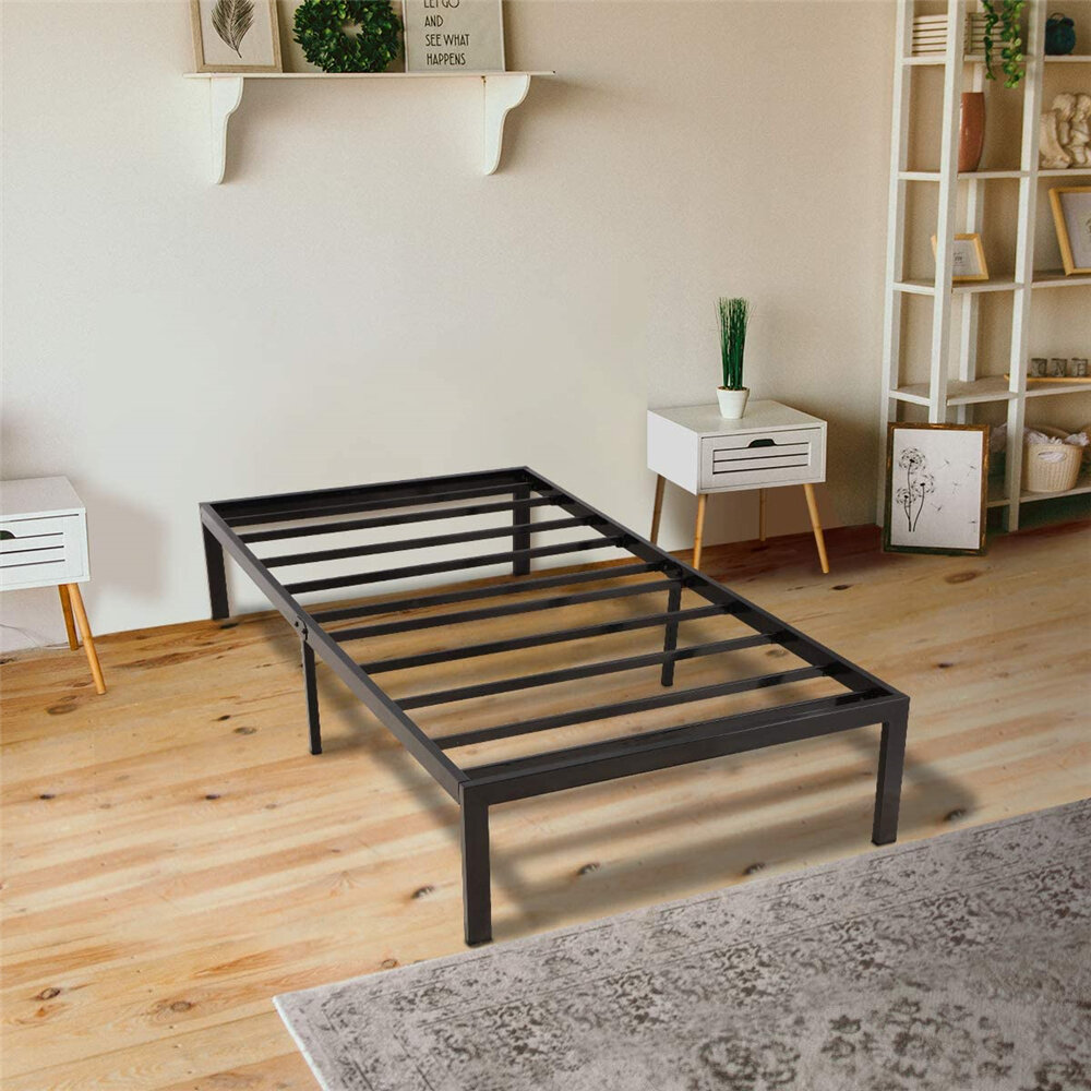 Image of Twin Bed Frame 14 Inch Platform Bed Frame No Box Spring Needed Metal Twin Size Bed Frame with Storage  Heavy Duty Ste