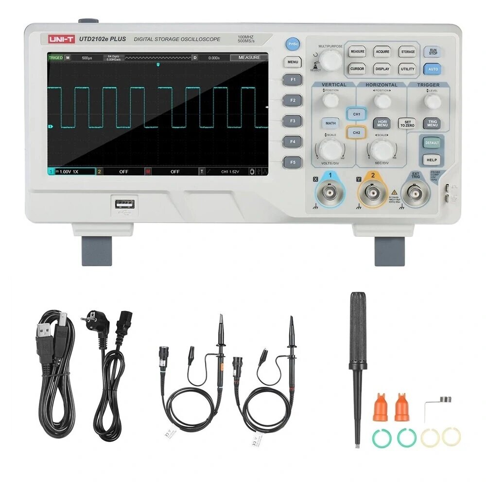 Image of UNI-T UTD2102e PLUS Digital Oscilloscope with 7-inch LCD Display Scopemeter with 100MHz Bandwidth 2 Channels 500MS/S Rea