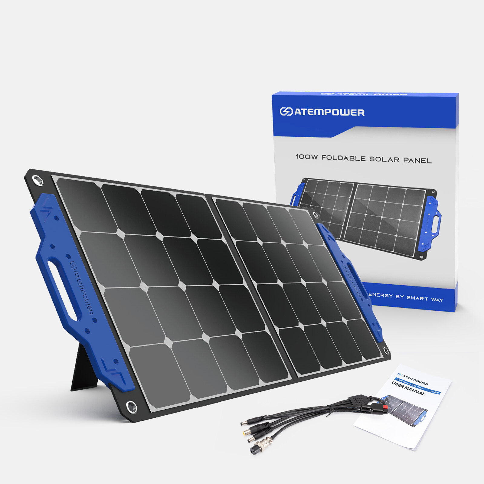 Image of [US Direct] ATEM POWER AP-SPSP-UFA 100W Portable Solar Panel Monocrystalline Solar Cells Foldable Suitcase Solar Charger