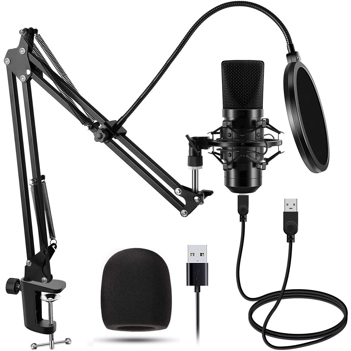 Image of USB 48KHZ/192KHZ Condenser Microphone Cardioid Pattern HiFi Noise Reduction Microphone with Stable Tripod