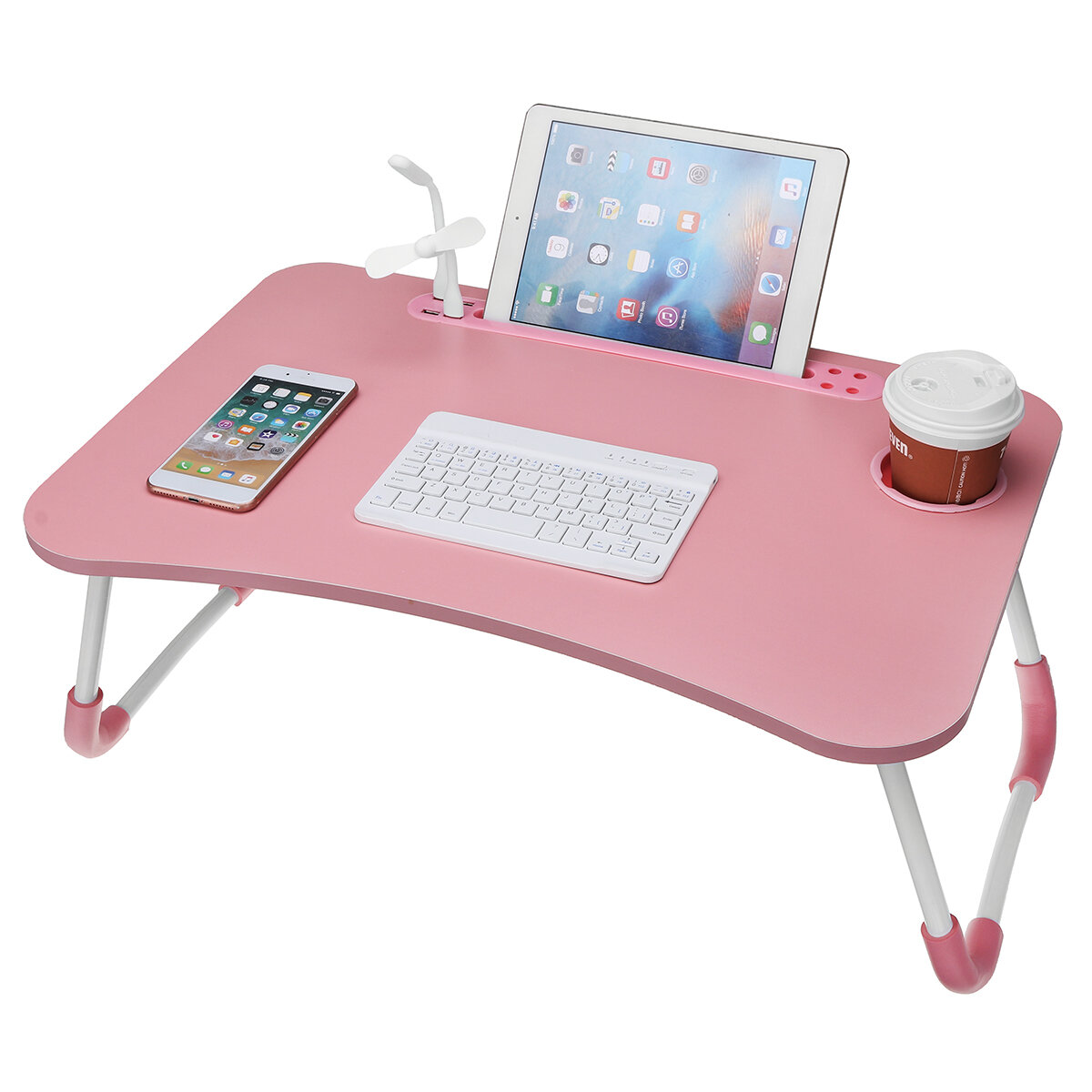 Image of USB Computer Desk Multifunctional Portable Bed Computer Desk Lazy Foldable Lazy Laptop Table for Home Office Dormitory