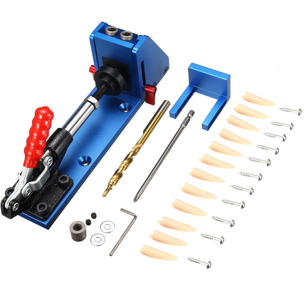 Image of Upgrade XK-2 Pocket Hole Jig Wood Toggle Clamps with Drilling Bit Hole Puncher Locator Working Carpenter Kit