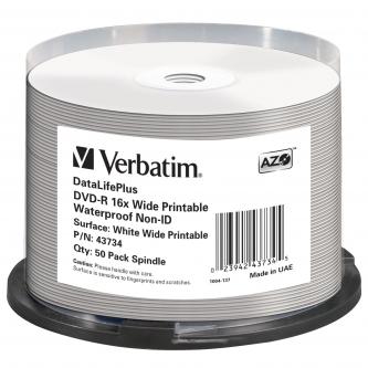 Image of Verbatim DVD-R Wide Printable Waterproof No ID Brand 43734 47GB 16x spindle 50-pack 12cm pro archivaci dat RO ID 411561