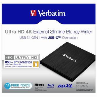 Image of Verbatim externí Blu-Ray mechanika Ultra HD 4K 43888 USB 31 Gen1 (30) USB C RO ID 414380