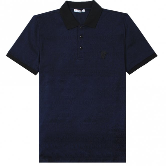 Image of Versace Collection Men's Scattered Logo Print Polo Shirt Navy Extra Large