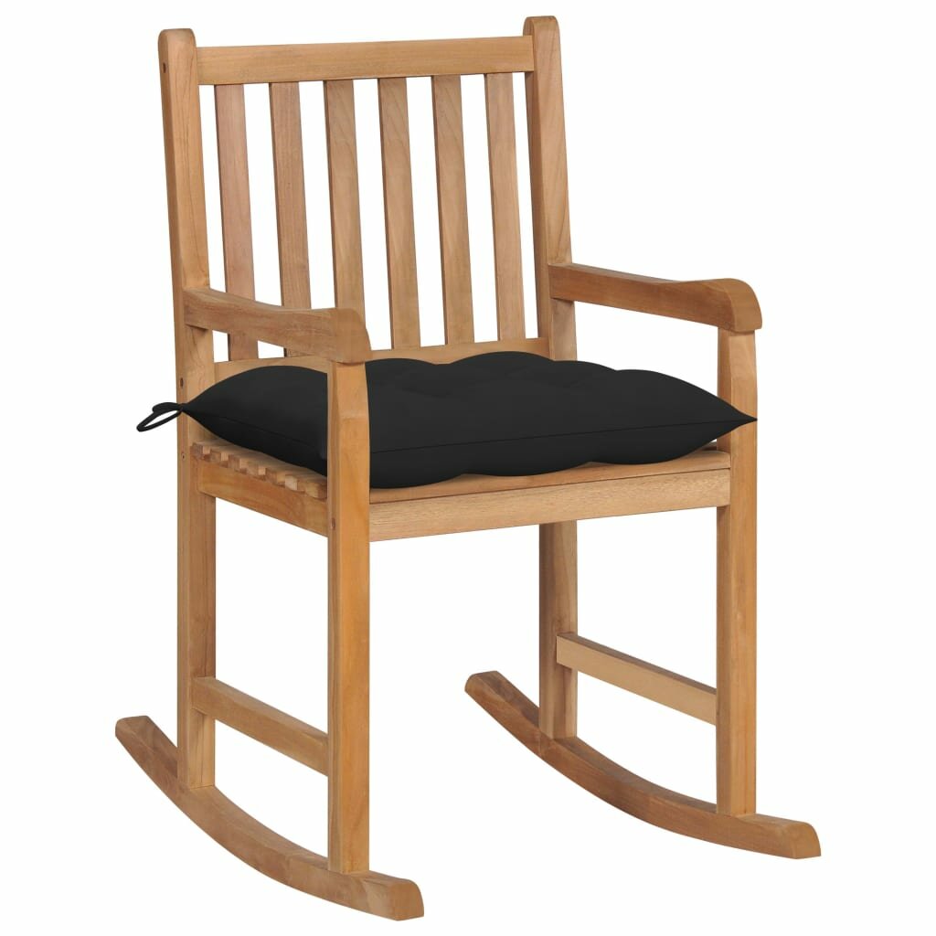 Image of VidaXL Rocking Chair with Black Cushion Solid Teak Wood for Living Room Bedroom