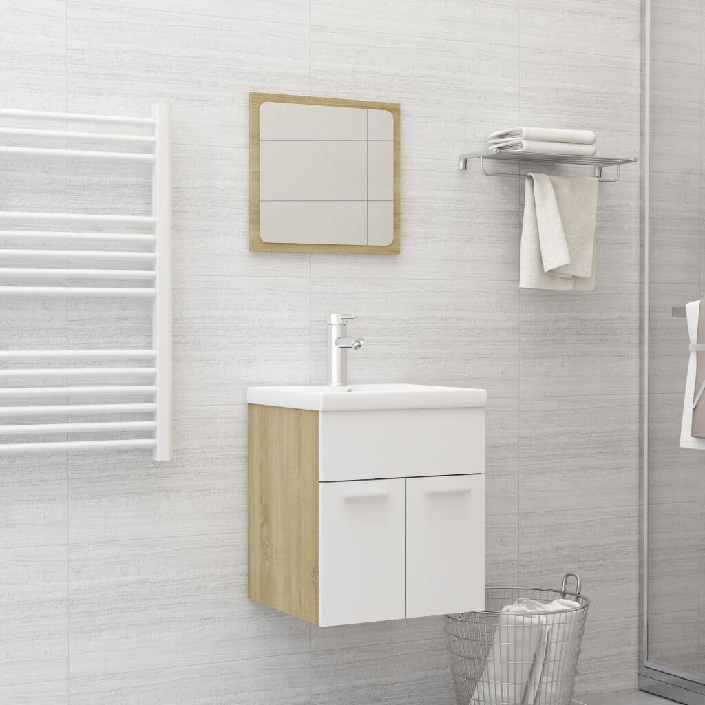 Image of VidaXL Sink Cabinet with Mirror 2 PieceBathroom Furniture Set White and Sonoma Oak Chipboard