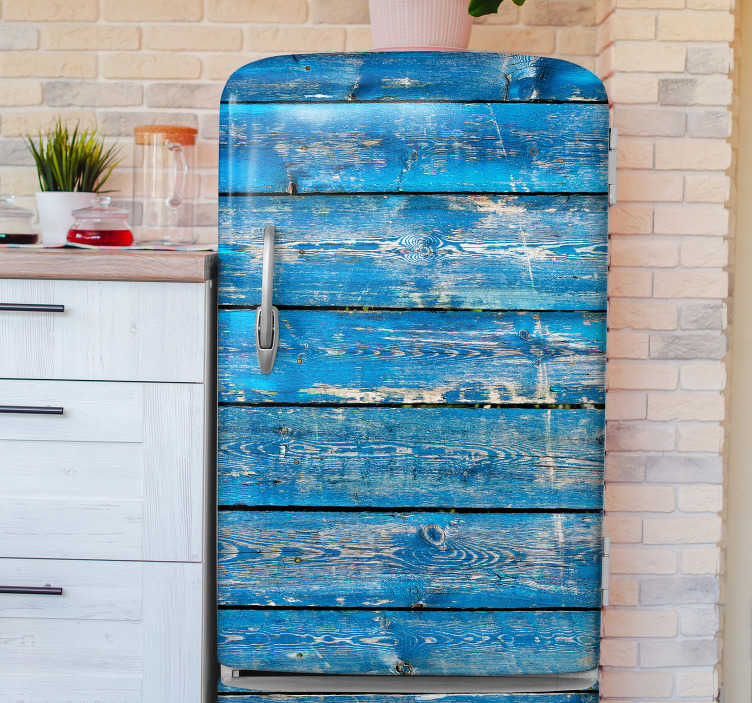 Image of Vinilo para refrigerador textura de madera azul