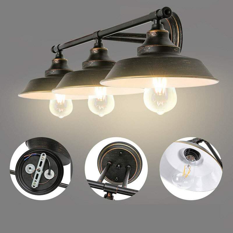 Image of Vintage Industrial Loft Iron Sconces Indoor Modern Shade 3-head Wall Lamp Light