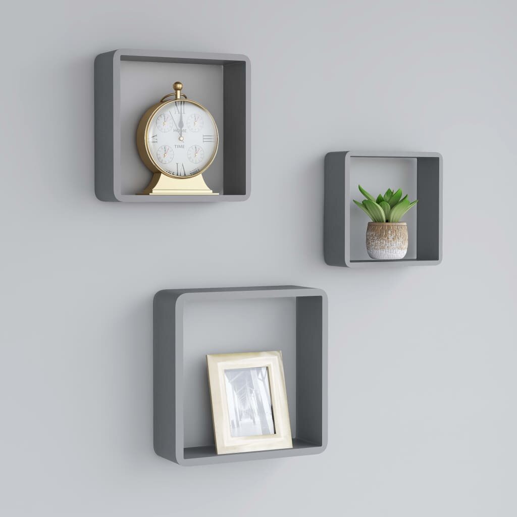 Image of Wall Cube Shelves 3 pcs Gray MDF