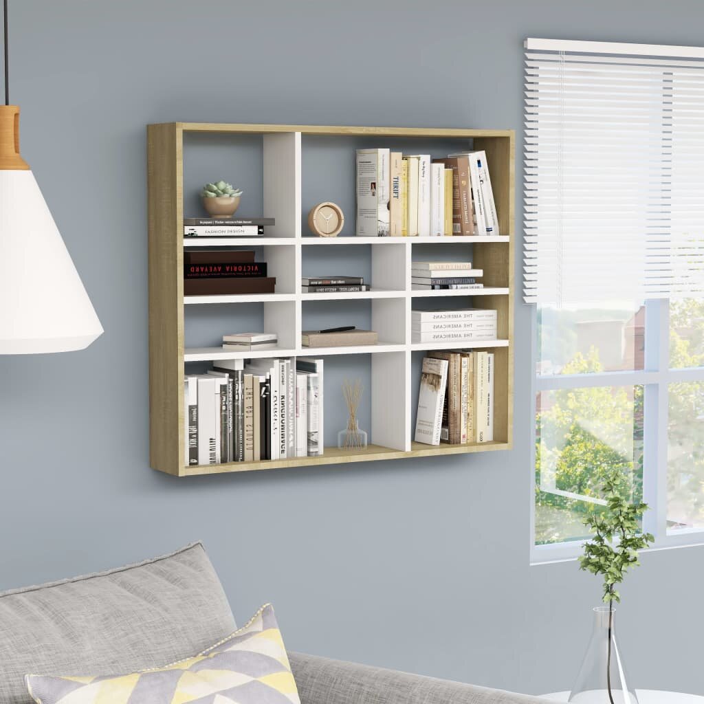 Image of Wall Shelf White and Sonoma Oak 354"x63"x307" Chipboard