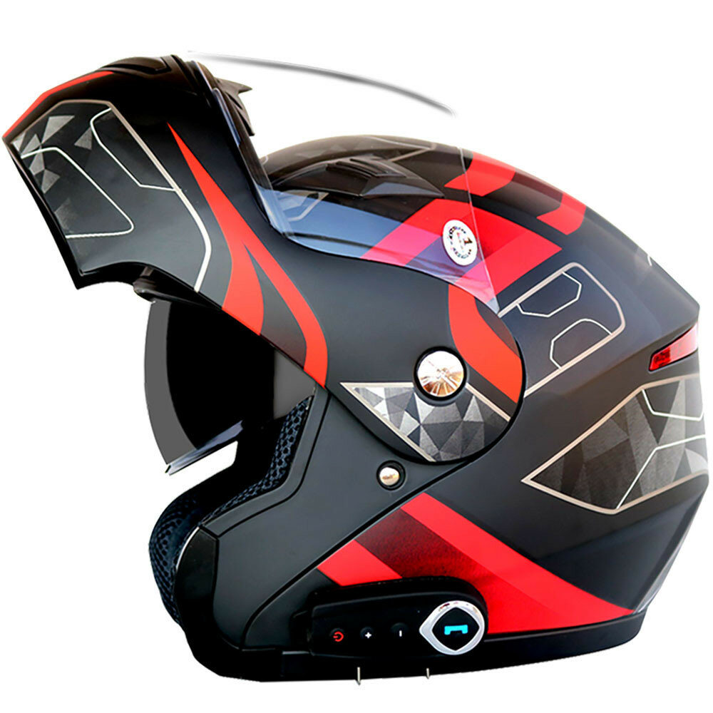 Image of Waterproof Motorcycle Full Face Helmet With bluetooth Music FM Double Visors Removable
