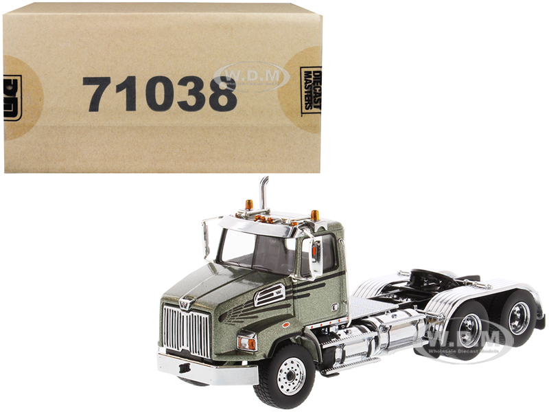 Image of Western Star 4700 SB Tandem Day Cab Tractor Metallic Olive Green 1/50 Diecast Model by Diecast Masters
