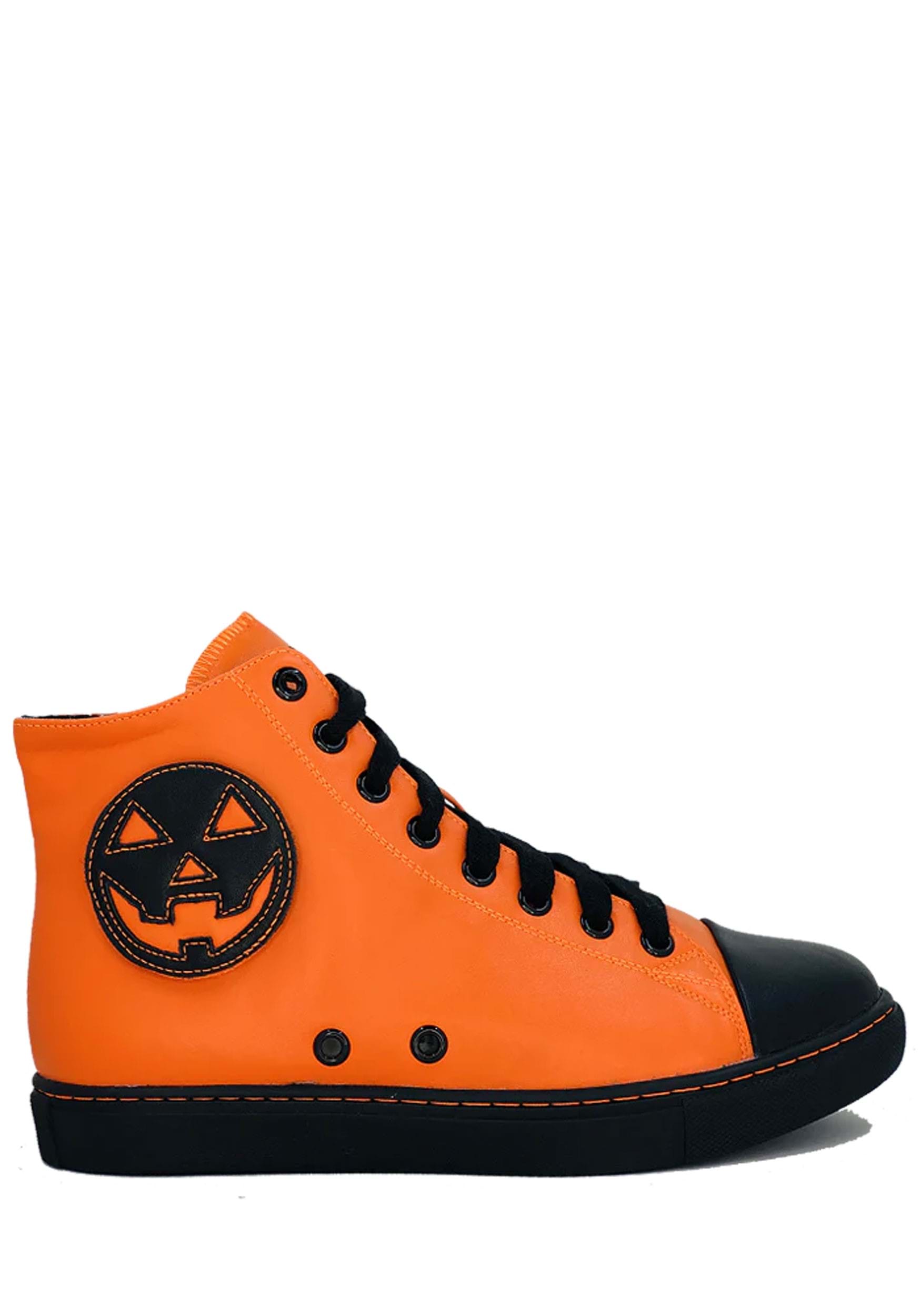 Image of Women's Orange Pumpkin Chelsea Jack High Top Sneaker | Halloween Footwear ID SVCHELSEAJACK-OR-9
