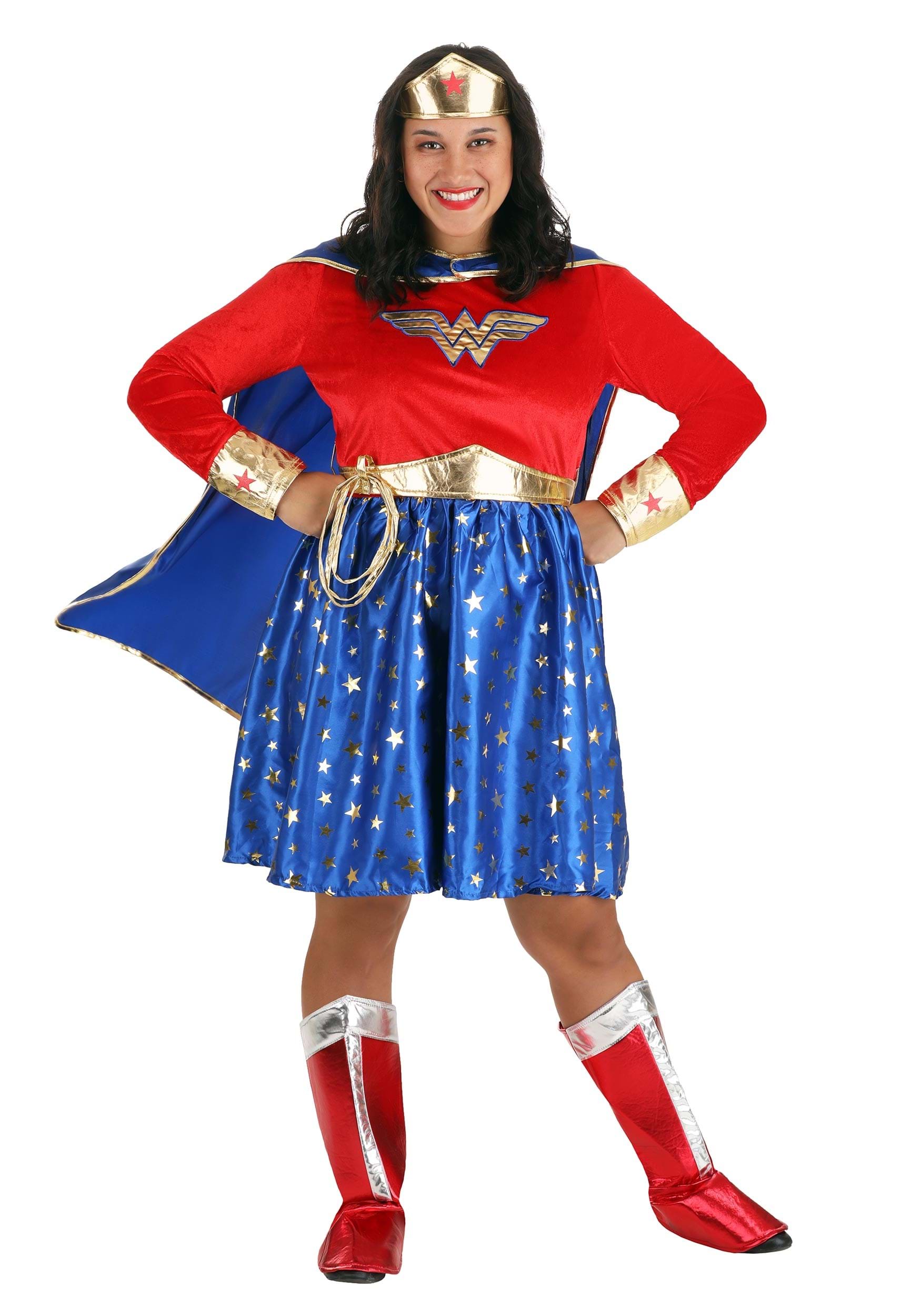 Image of Wonder Woman Plus Size Women's Long Sleeved Costume Dress ID FUN1971PL-5X