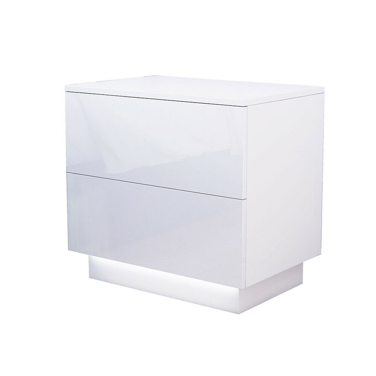 Image of Woodyhome High Gloss LED Nightstand With 2 Drawers Modern Bedside Table File Cabinet Holder Chest Bedroom Office