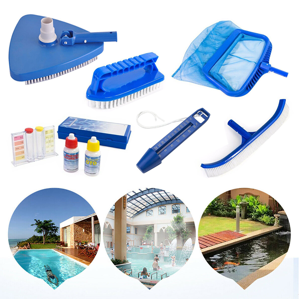 Image of ZANLURE 6PCS Swimming Pools Skimmer Net Rubbish Cleaning Rake + Wall Brush + Floating Thermometer Pools Cleaning Accesso