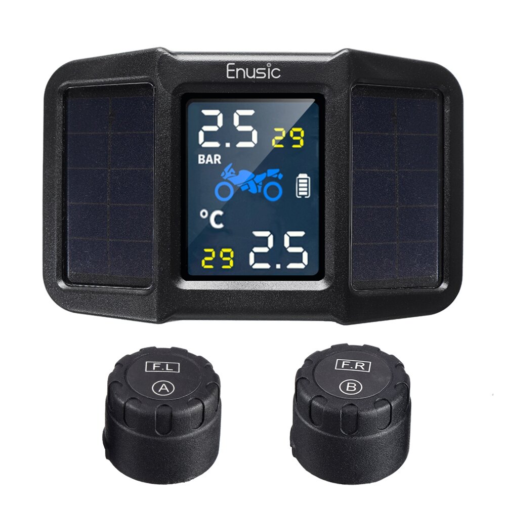 Image of iMars Enusic™ T400 Solar Power + USB TPMS Waterproof LCD Display Motorcycle Real Time Tire Pressure Monitor System Wirel